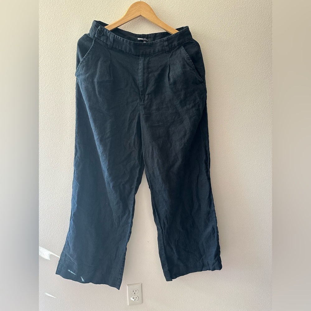 Madewell The Harlow Wide-Leg Pant in 100% Linen true black size 8 style NJ996 - Picture 8 of 9